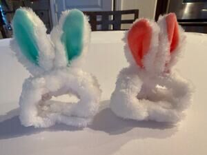 Small Animal Plush Bunny Ears Headband Costume Set - 2pc Pink & Blue 4"